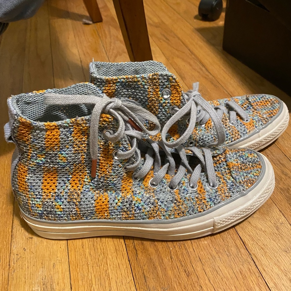 worn once orange and grey knitted converse